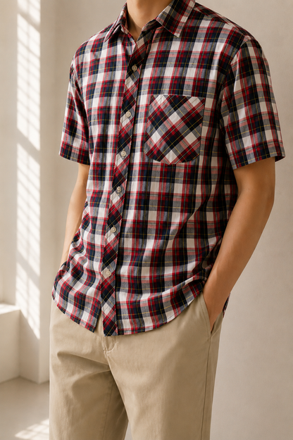 378 - Relaxed Plaid Short Sleeve Shirt