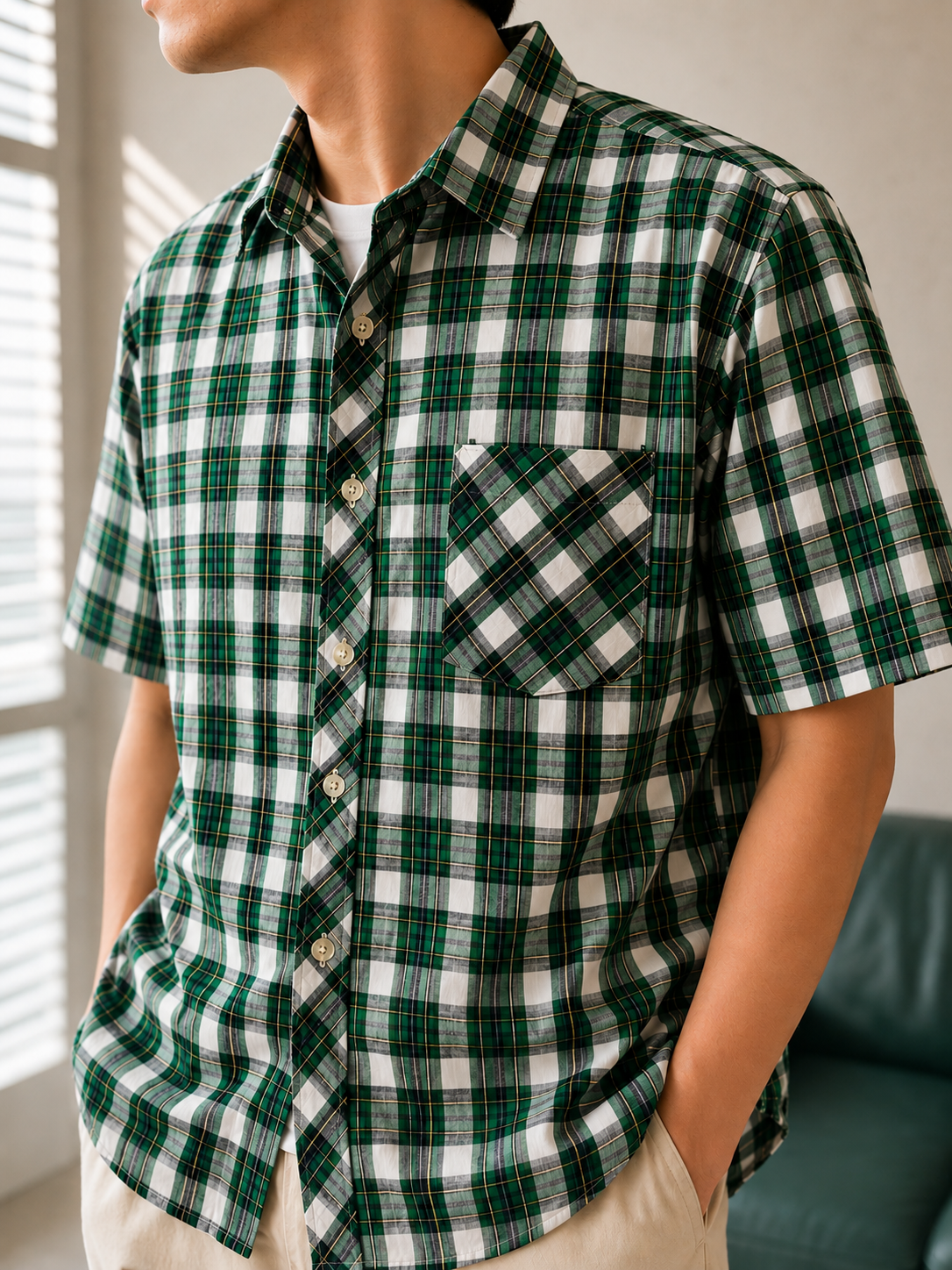 378 - Relaxed Plaid Short Sleeve Shirt