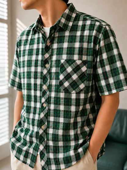 378 - Relaxed Plaid Short Sleeve Shirt