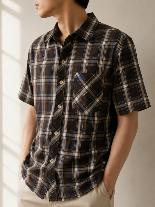 377 - Relaxed Plaid Short Sleeve Shirt