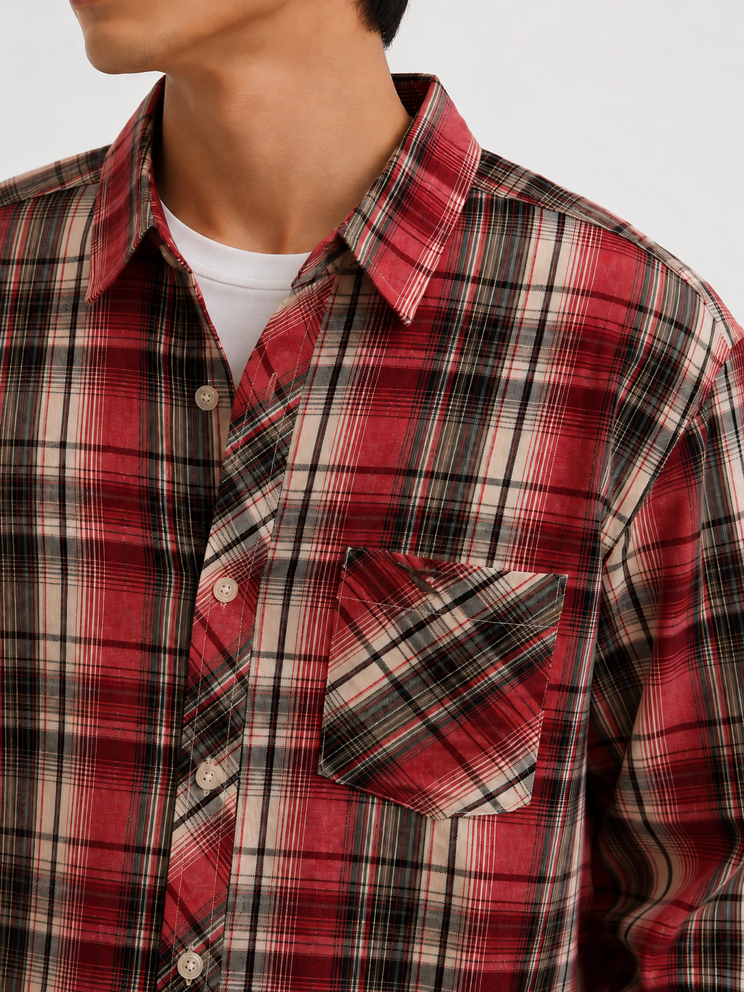 376 - Relaxed Plaid Long Sleeve Shirt