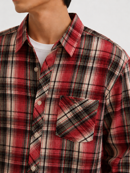 376 - Relaxed Plaid Long Sleeve Shirt