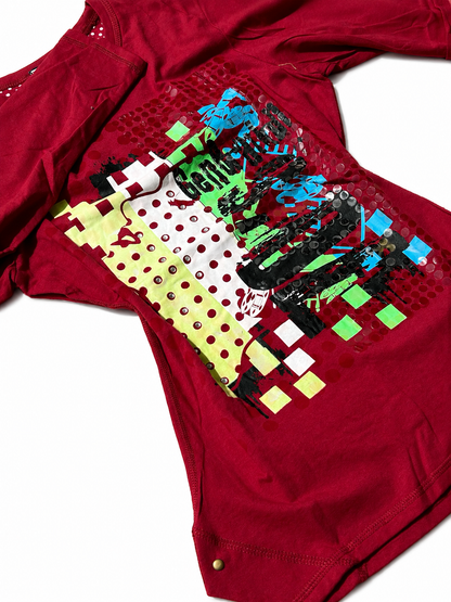 Women’s Y2K Graphic Plaid Panel Long Sleeve Tee