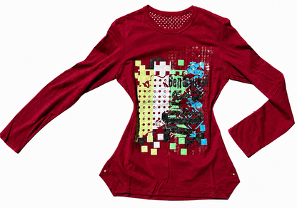 Women’s Y2K Graphic Plaid Panel Long Sleeve Tee