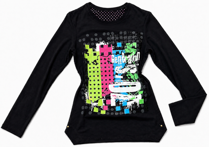 Women’s Y2K Graphic Plaid Panel Long Sleeve Tee